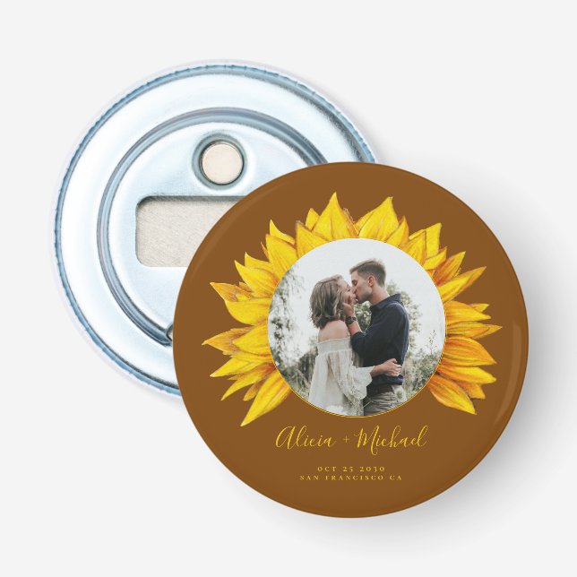 Foto Sonnenblume rustikale Gastgeschenk Hochzeit Flaschenöffner (Vorderseite)