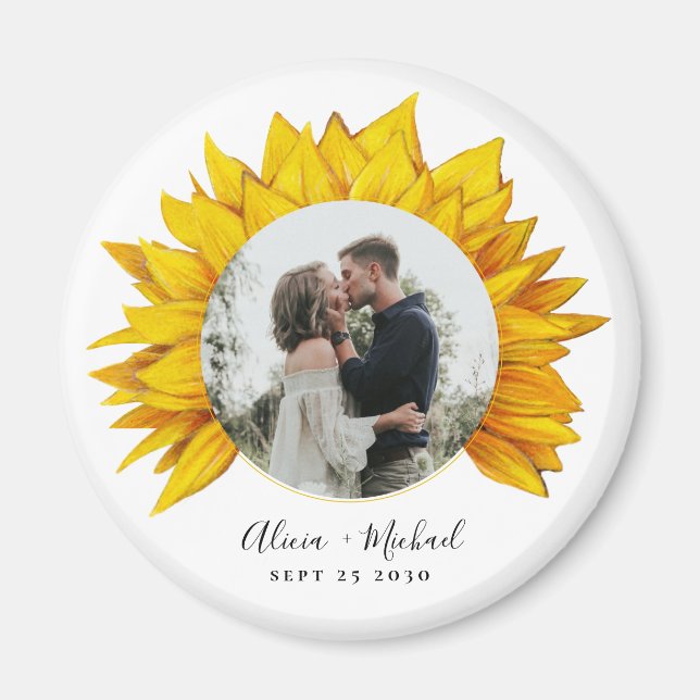 Foto Sonnenblume rustikale Hochzeit speichern Sie  Magnet (Vorne)