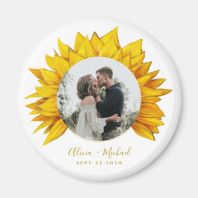 Foto Sonnenblume rustikale Hochzeit speichern Sie  Magnet (Vorne)