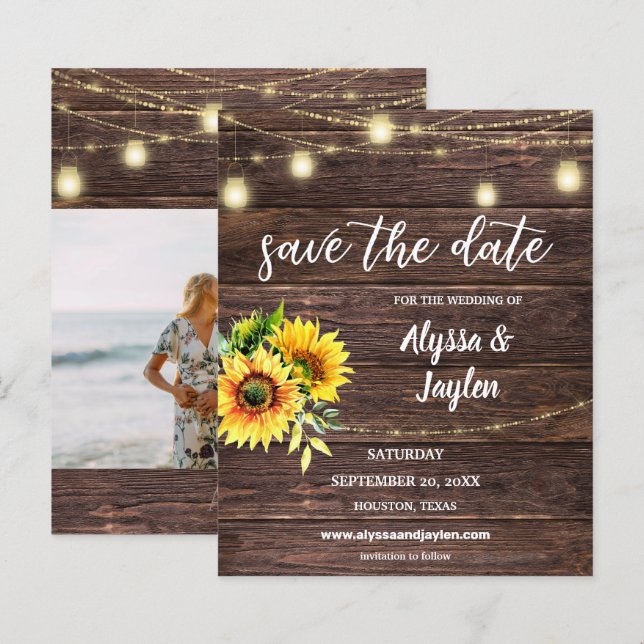 Foto Sonnenblumen Holz und Licht Save the Date (Vorne/Hinten)
