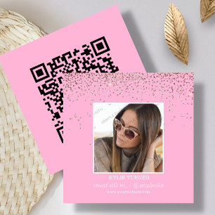 Foto Soziale Medien Rosa Glitzer QR-Code Quadratische Visitenkarte