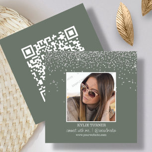 Foto Soziale Medien Sage Glitzer QR-Code Quadratische Visitenkarte