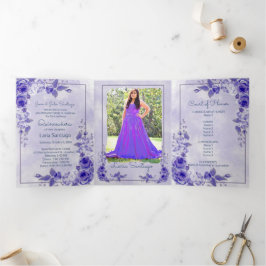 Foto Spanische Lila Lavendel Rose Quinceanera Dreifach Gefaltete Einladung