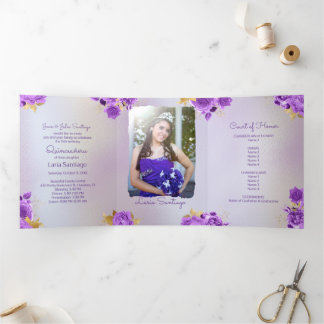 Foto Spanische Perle und Lila Rose Quinceanera Dreifach Gefaltete Einladung