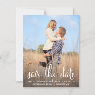 Foto speichert die Datumskarten, weißes rustikales Save The Date