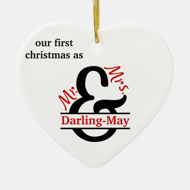 Foto & Split Ampersand - First Christmas Mr. & Mrs Keramik Ornament (Vorne)