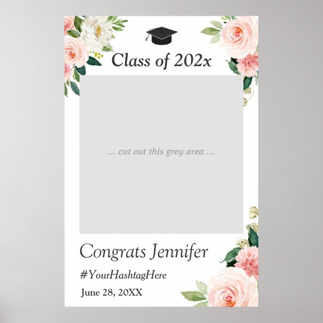 Foto-Stand der Blush Pink Floral Graduation Party Poster (Vorne)