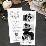 Foto-Stand für Minimalistische Filmstreifen Save t<br><div class="desc">Minimale Foto Strip Save the Date Vorlage,  Save the Date mit QR-Code,  Foto-Strip Save the Date,  Foto-Kabine</div>