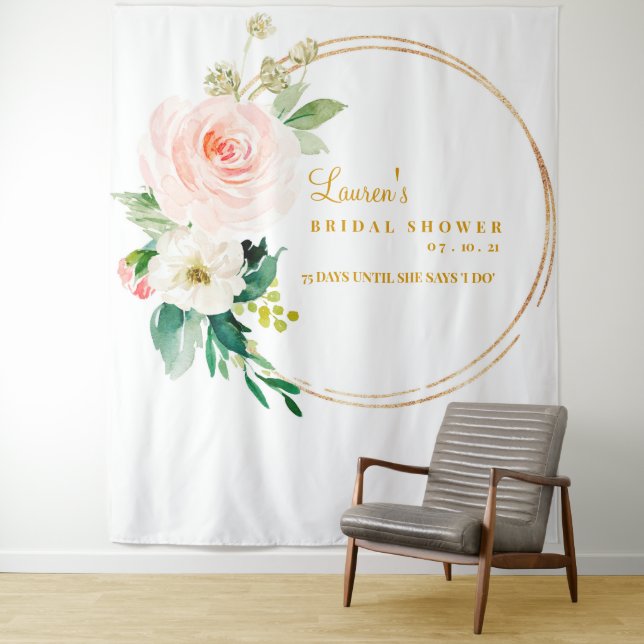 Foto-Stand für Rosa und Gold Brautparty Wandteppich (Beispiel)