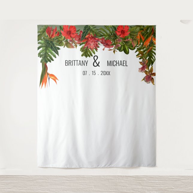Foto-Stand für Tropical Breeze Wedding Backdrop Wandteppich (Vorderseite)