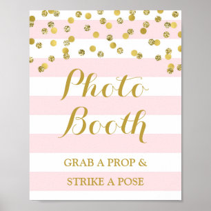 Foto Stand Hochzeitssing Pink Stripe Gold Confetti Poster