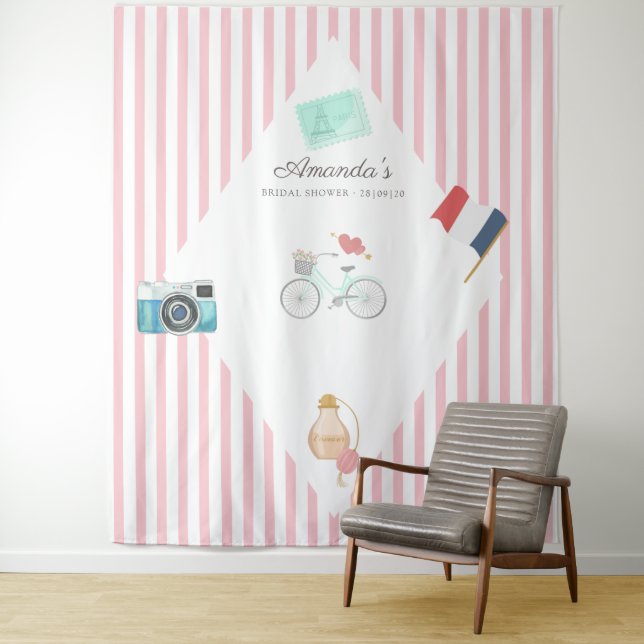 Foto-Stand in Paris Themed Brautparty Wandteppich (Beispiel)