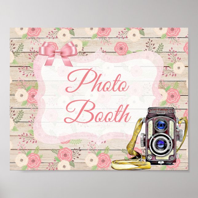 Foto-Stand signieren rosa Rustikales Holzblumen-Pl Poster (Vorne)