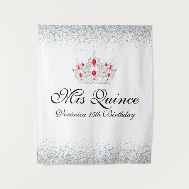Foto-Stand von Red and White Quinceanera Wandteppich (Vorderseite)