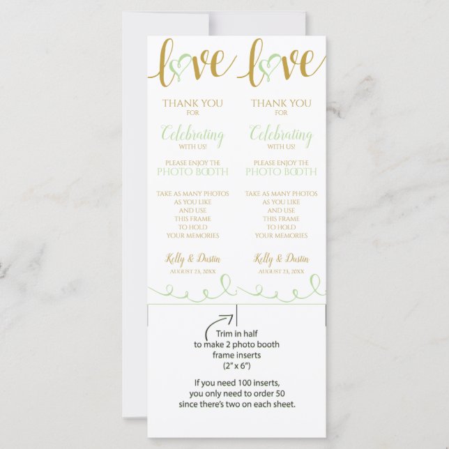 Foto-Standkarten | Liebe Script - Pale Green & Gol (Vorderseite)