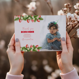 Foto Strawberry Berry Erster Geburtstag Dankeskarte