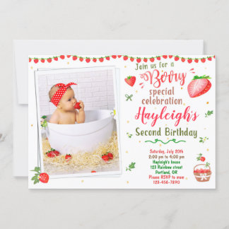Foto Strawberry Geburtstag Einladung 2. Geburtstag