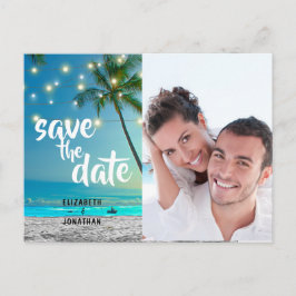 Foto String Lights Tropical Beach Save the Date Z Ankündigungspostkarte