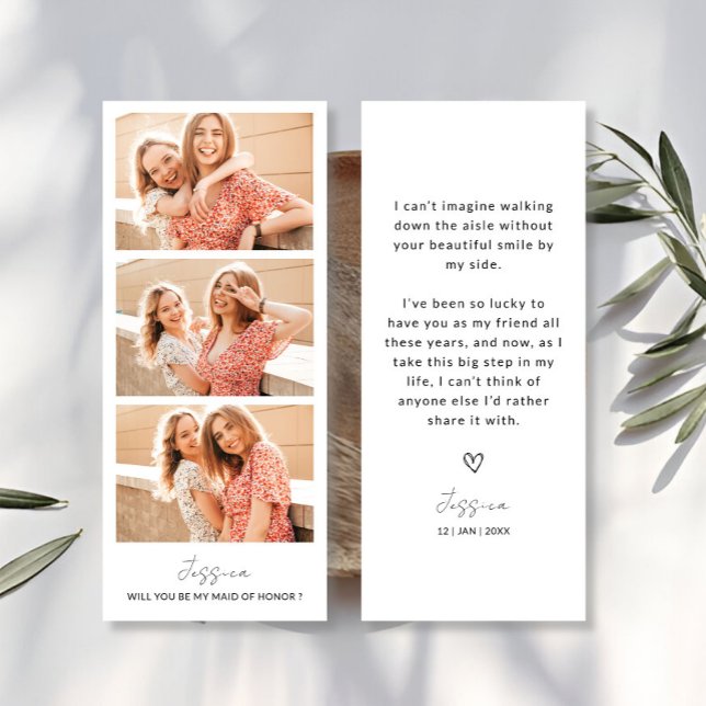 Foto Strip 3 Bilder Bridesmaid Vorschlag Card Save The Date (Photo Strip 3 Pictures Bridesmaid Proposal Card)