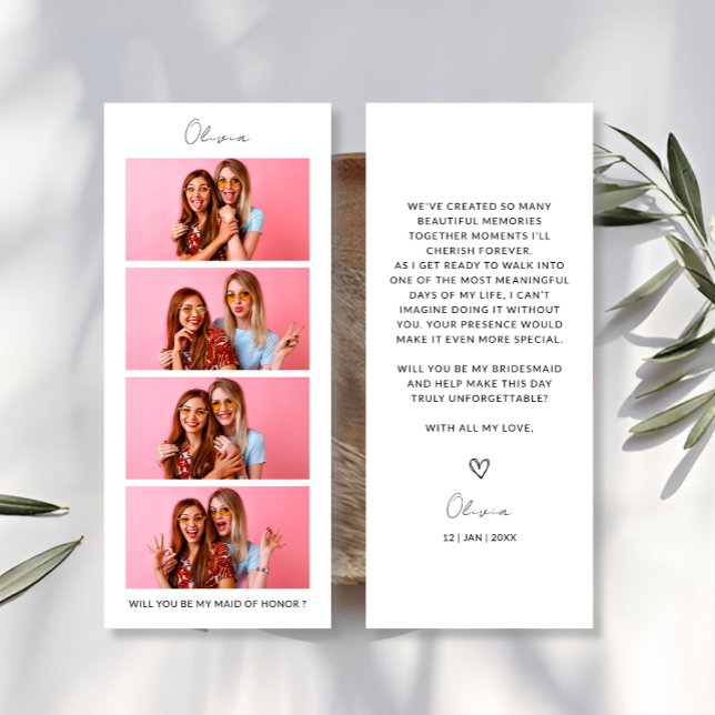 Foto Strip 4 Bilder Bridesmaid Vorschlag Card Save The Date (Photo Strip 4 Pictures Bridesmaid Proposal Card)