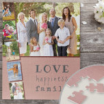 Foto Strip Collage Liebe glückliche Familie rosa<br><div class="desc">Benutzerdefiniertes Foto Puzzle mit 6 eigenen Fotos. Die Foto Collage bietet 1 Landschaftsbild plus 5 Portrait-Fotos, Set Out Foto Strip Stil. Das Design hat eine schöne Formulierung, vor allem als Geschenk für die Familie, die liest .. Liebe glückliche Familie .. in trendy Schreibmaschine Stil und sonderbare Typografie. Das Puzzle hat...</div>