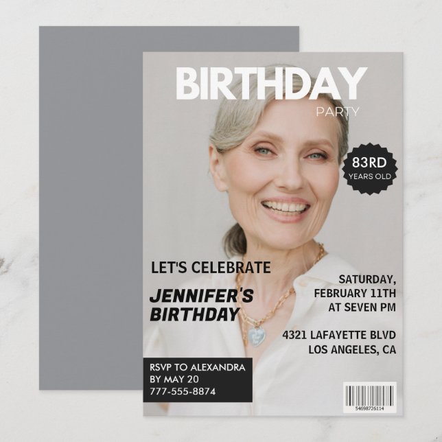 Foto Stylish Magazine Cover für ihren 83. Geburtst Einladung (Vorne/Hinten)