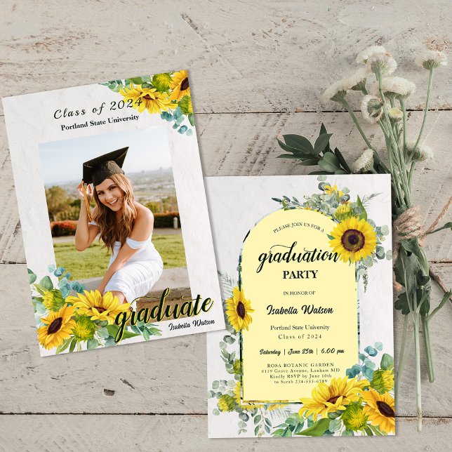 Foto Sunflower Script Graduation Party Einladung (Photo Sunflower Script Graduation Party Invitation)