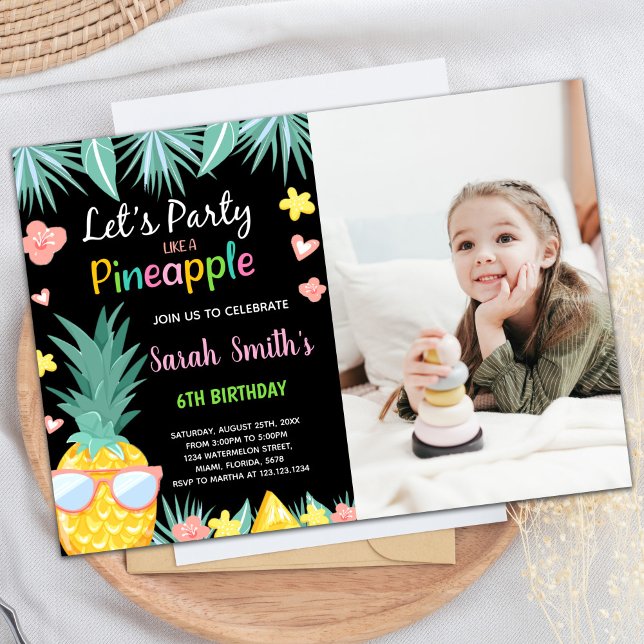 Foto SunGlass Schwarze Ananas Party Geburtstag Einladung (Photo SunGlass Black Pineapple Party Birthday Invitation)