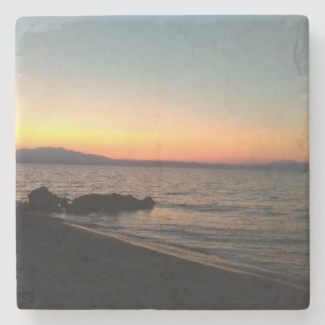 Foto Sunset Sea Mountain Marble Stone Untersetzer (Vorderseite)