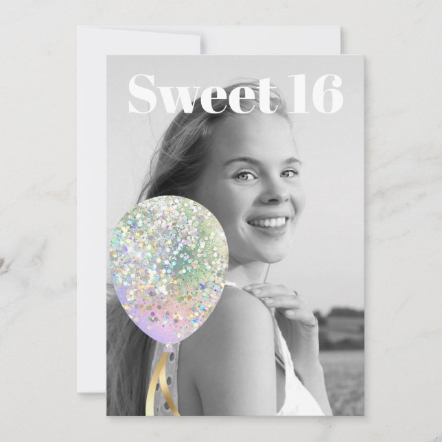 *~* FOTO Sweet 16 Birthday Rainbow Ballon AP29 Einladung (Vorderseite)