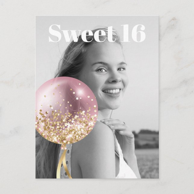* FOTO Sweet 16 Birthday Rose Ballon AP29 Einladungspostkarte (Vorderseite)