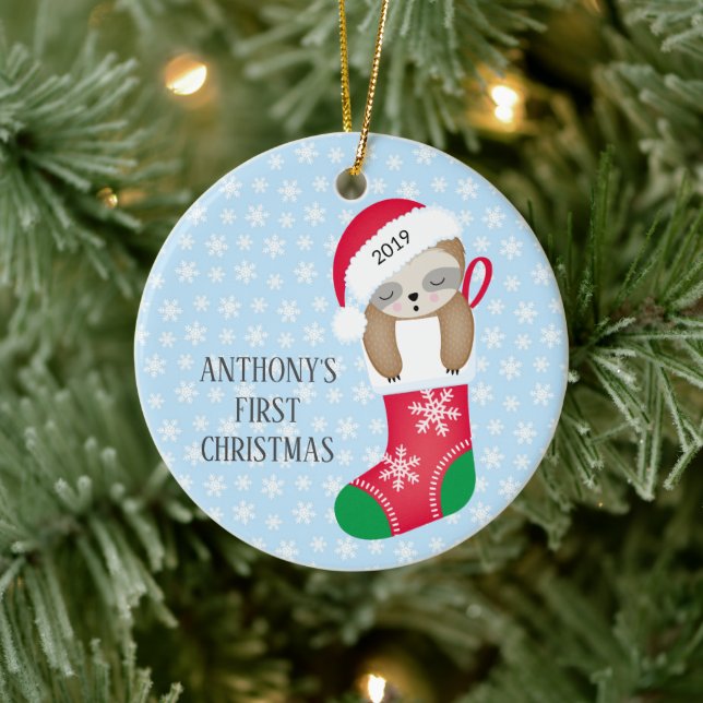 Foto Sweet Sloth Baby's First Christmas Ornament (Baum)