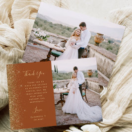 Foto Terrakotta Gold Glitter Schrift Hochzeit Dankeskarte