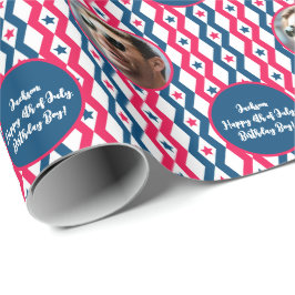 Foto Text Red Blue White 4. Juli Diamond Geschenkpapier