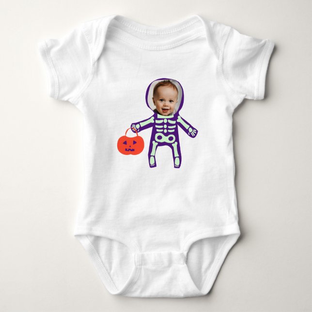 Foto Trick oder behandeln Skelett Halloween Baby Strampler (Vorderseite)