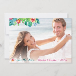 Foto Tropical Beach Berry Pink Aquamarin Floral Om Save The Date