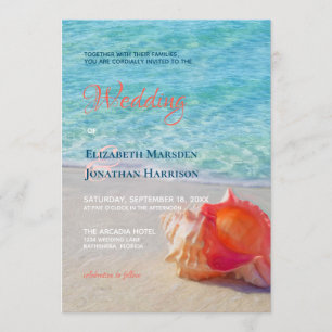 Foto Tropical Beach Conch Muschel Moderne Hochzeit Einladung