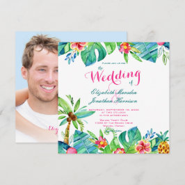 Foto Tropical Beach Hochzeit Rosa Aquamarine Blüte Einladung