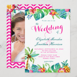 Foto Tropical Berry Pink Aquamarine Blumenhochzeit Einladung