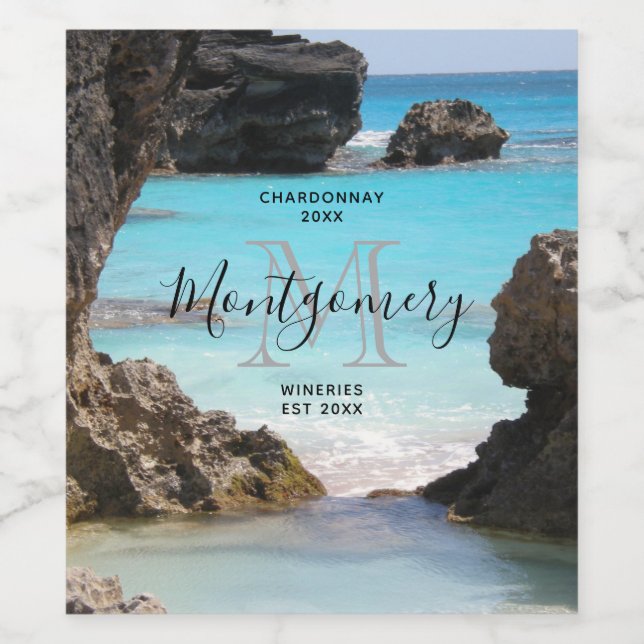 Foto Tropical Island Coast & Sea Wine Weinetikett (Einzelnes Label)