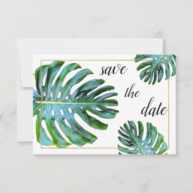 Foto Tropical Leaf Greenerity Gold Save the Date (Vorderseite)