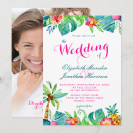 Foto Tropisches Rosa Aquamarine Zickzack Hochzeit Einladung