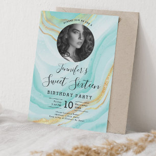 FOTO Türkis Marmor Glitzer Sweet 16 Party Einladung