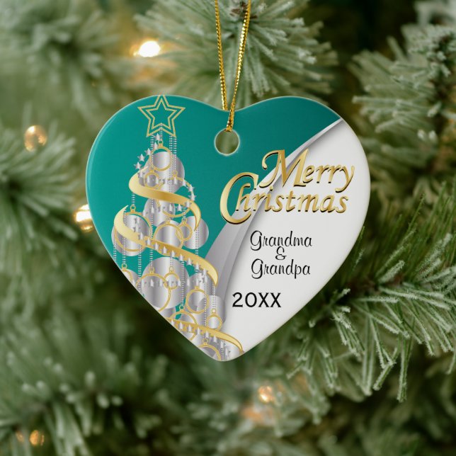 Foto - Türkis & Silber Weihnachten | Anpassen Keramik Ornament (Baum)