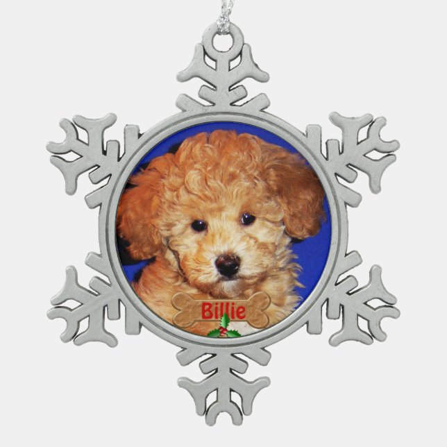 FOTO u. NAME personalisiertes Schneeflocken Zinn-Ornament (Vorderseite)