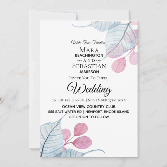 ~* Foto - UAWG - QR BOTANISCHE Blätter Hochzeit Einladung (Vorderseite)