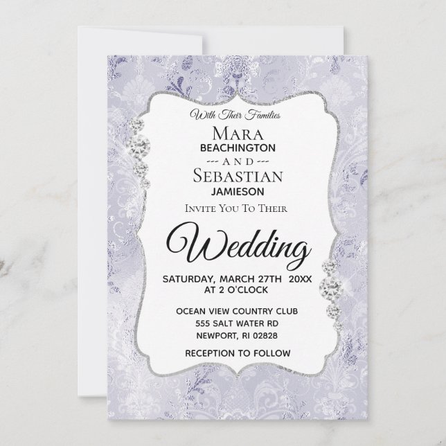 *~* Foto + UAWG + QR DiamantDamaskus Hochzeit Einladung (Vorderseite)