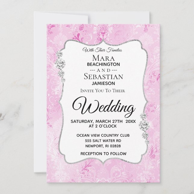 *~* Foto - UAWG - QR Diamond Damask Hochzeit Einladung (Vorderseite)
