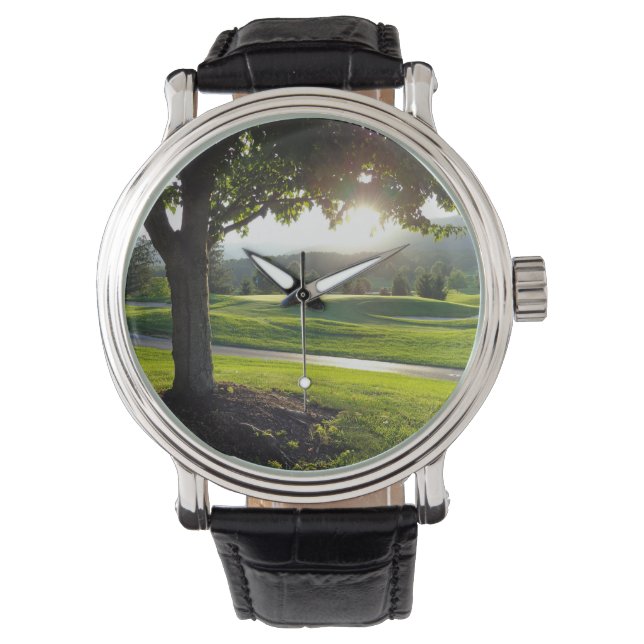 Foto-Uhr, Golfplatz, Sonnenuntergang, Armbanduhr,  Armbanduhr (Vorderseite)