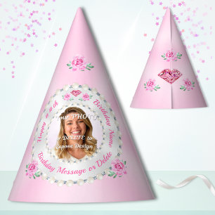 FOTO und benutzerdefinierte Geburtstagshüte, rosa Partyhütchen